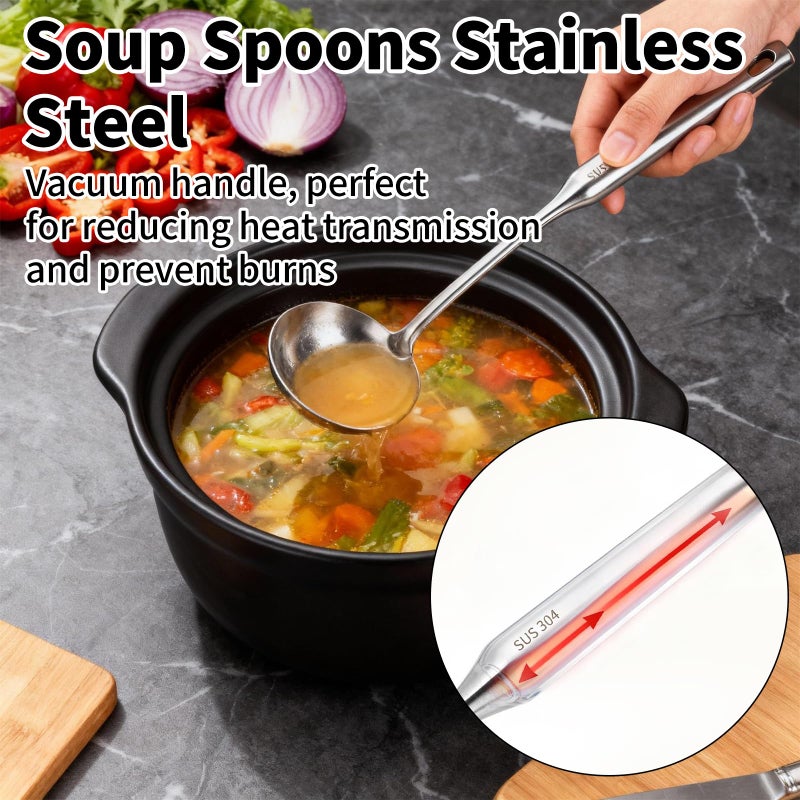 TBWHL Metal Soup Ladle 13.4" 304 Stainless Steel with Long Handle - Professional Kitchen Ladle with Ergonomic Handle & Perfect Balance for Gravy, Sauce & Broth - Image 4